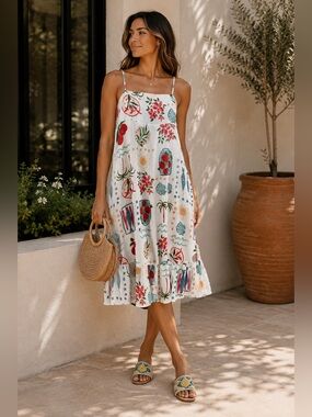 Label of Love Capri Breeze Linen Blend Midi Dress NWT L MSRP $97